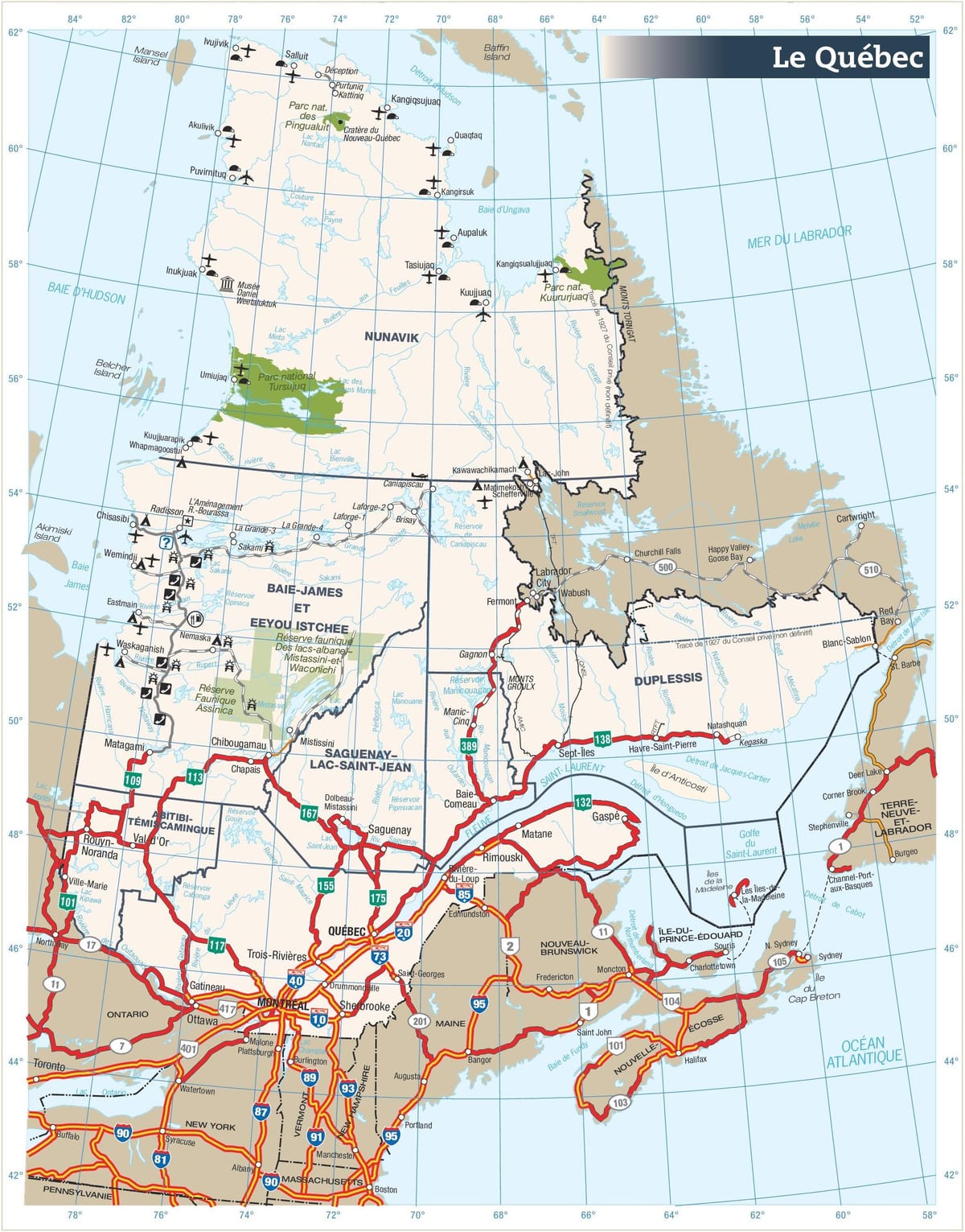 Zemljevid cesta Quebec, kanada