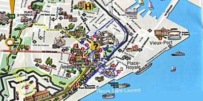 Zemljevid stare Quebec z znamenitostmi